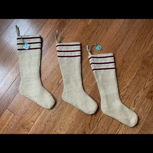 Three Burlap Xmas Stockings